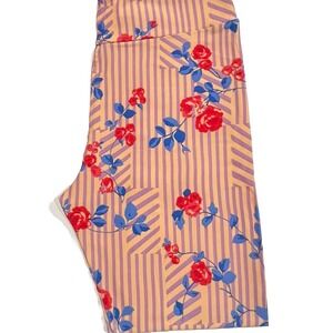 LuLaRoe Tall And Curvy 12-18 Leggings Pink Lavender Stripes Red Blue‎ Roses NWOT